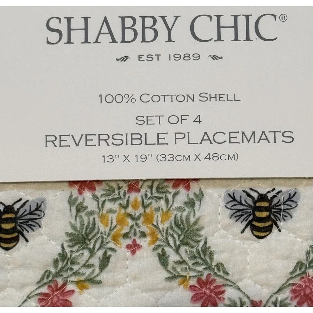 SHABBY CHIC‎ PLACEMATS BEES FLOWERS  13 X 19 100%  COTTON NWT